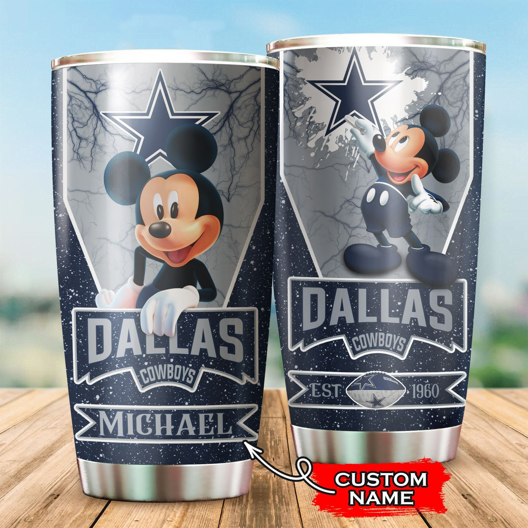NFL Personalized Dallas Cowboys Mickey Mouse All Over Print 3D Tumbler Xbahhw.jpg