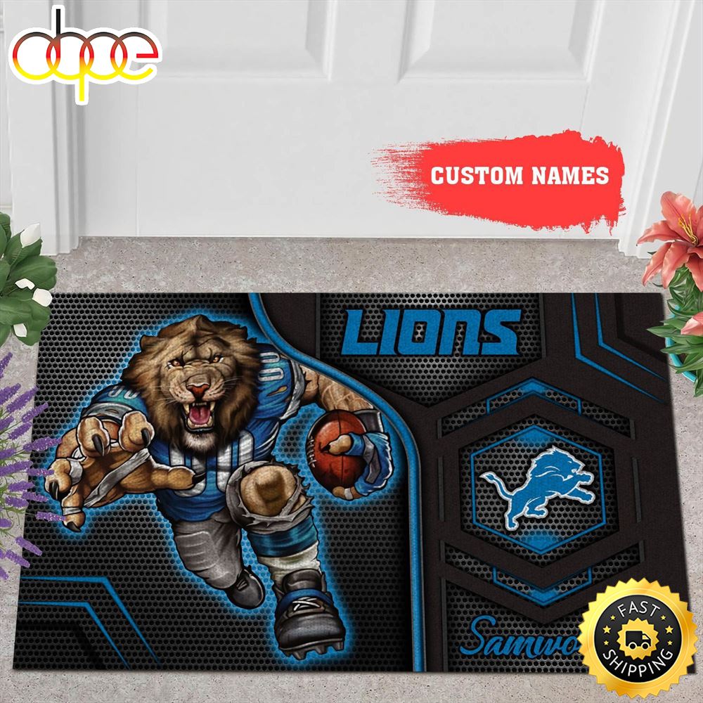 NFL Personalized Detroit Lions Mascot All Over Print 3d Doormats