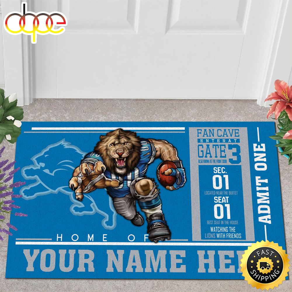 NFL Personalized Detroit Lions Mascot Ticket All Over Print 3d Doormats