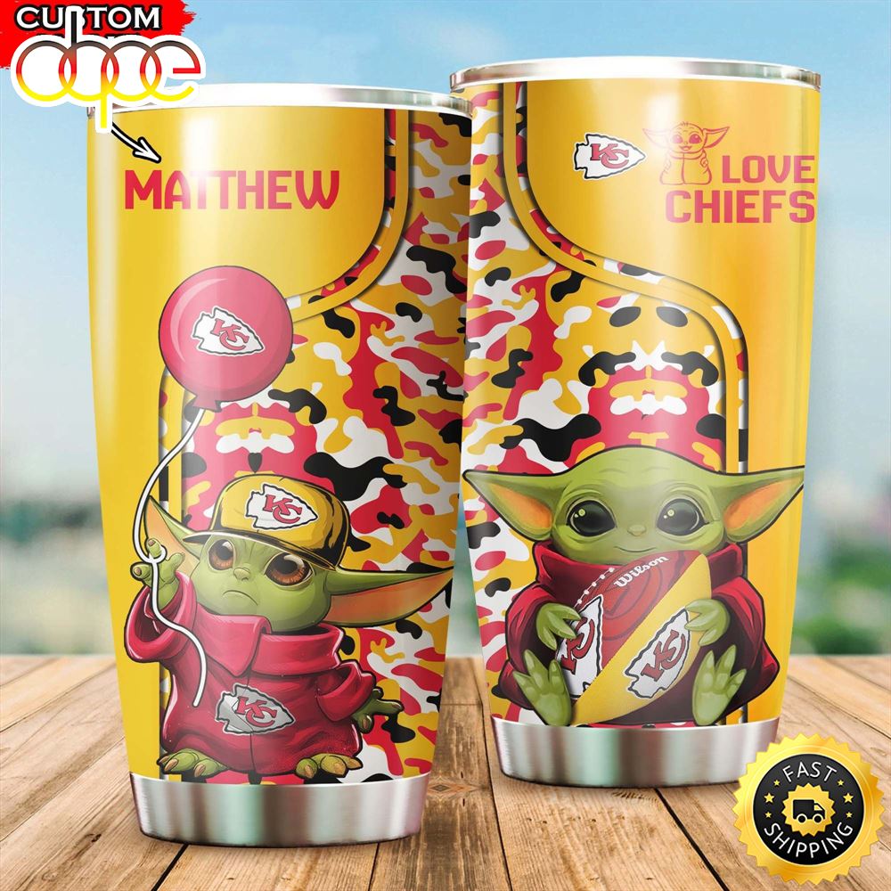 NFL Personalized Kansas City Chiefs Baby Yoda All Over Print 3D Tumbler