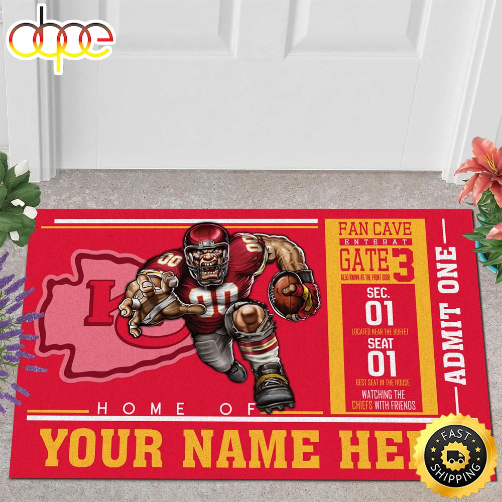 NFL Personalized Kansas City Chiefs Mascot Ticket All Over Print 3d Doormats