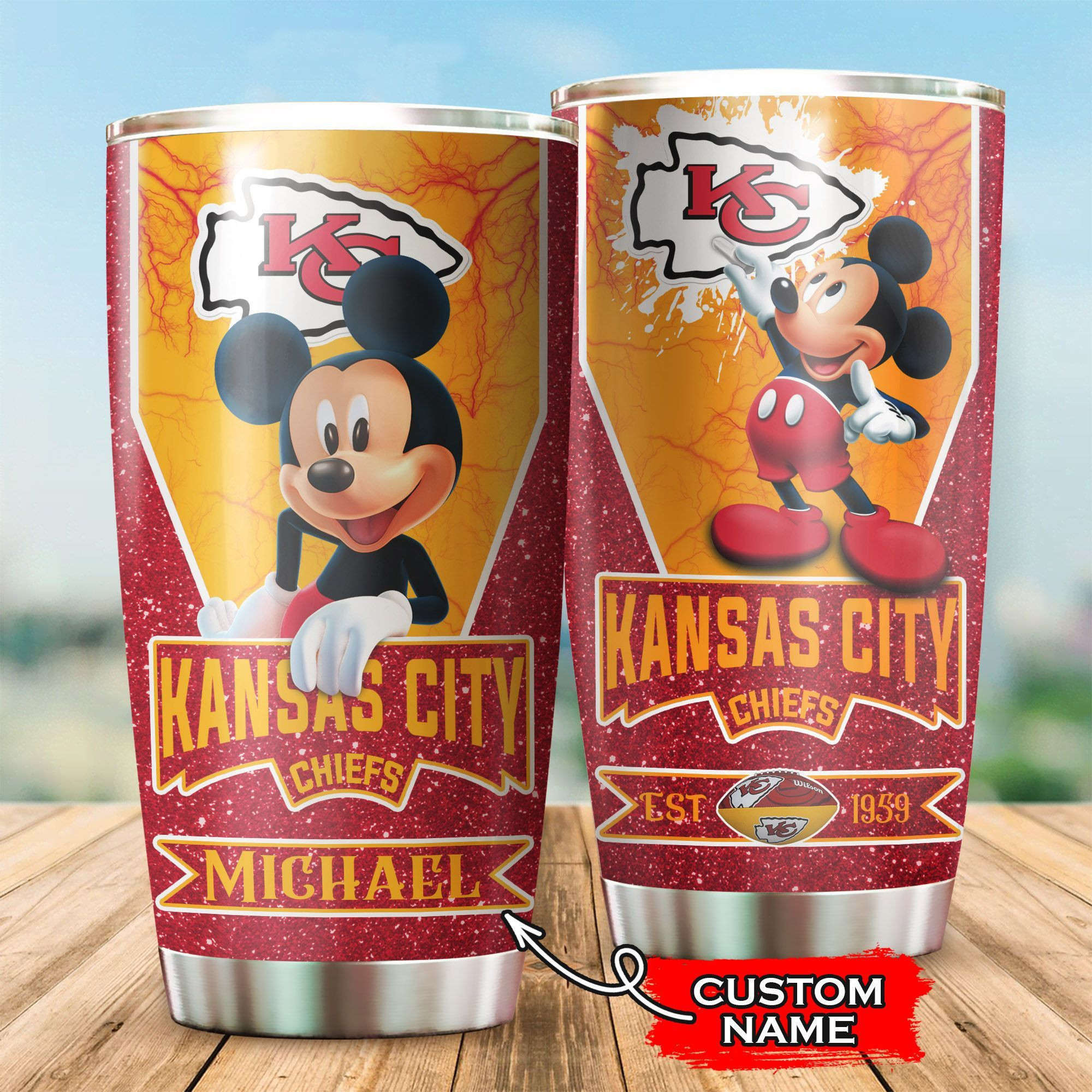 NFL Personalized Kansas City Chiefs Mickey Mouse All Over Print 3D Tumbler Hmx3es.jpg