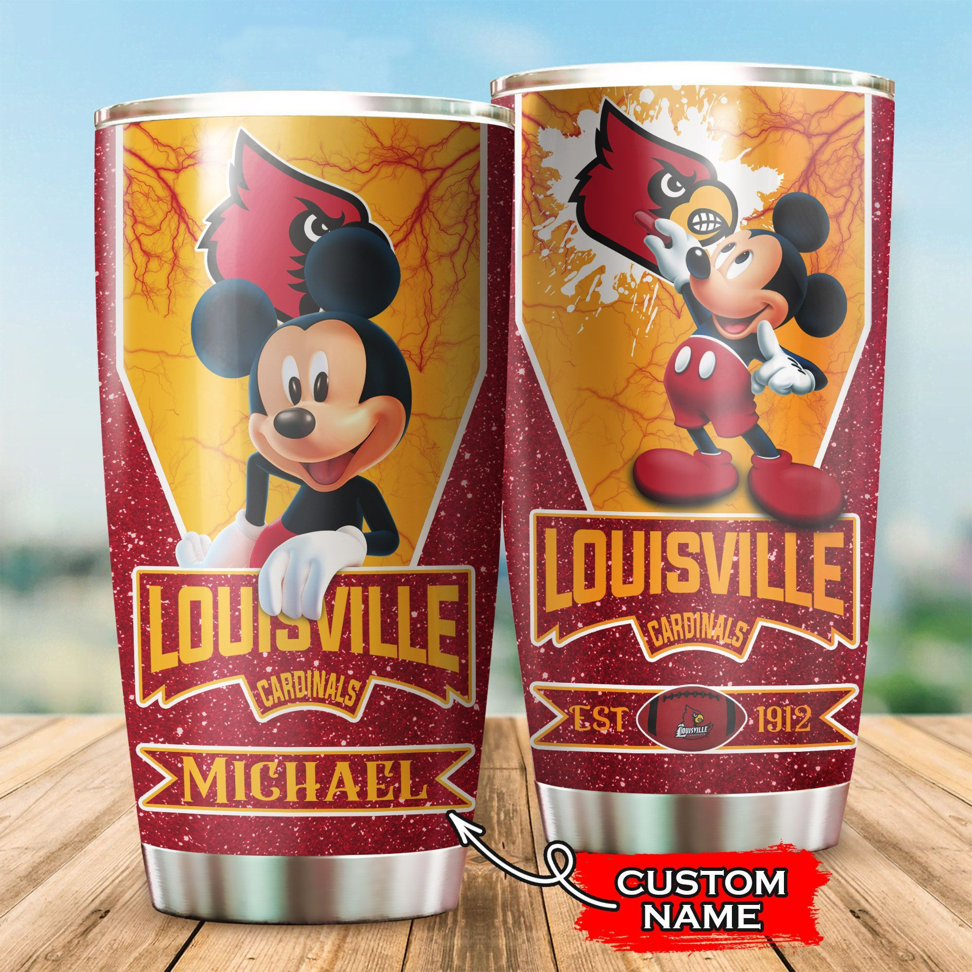 NFL Personalized Louisville Cardinals Mickey Mouse All Over Print 3D Tumbler Wrwzdn.jpg