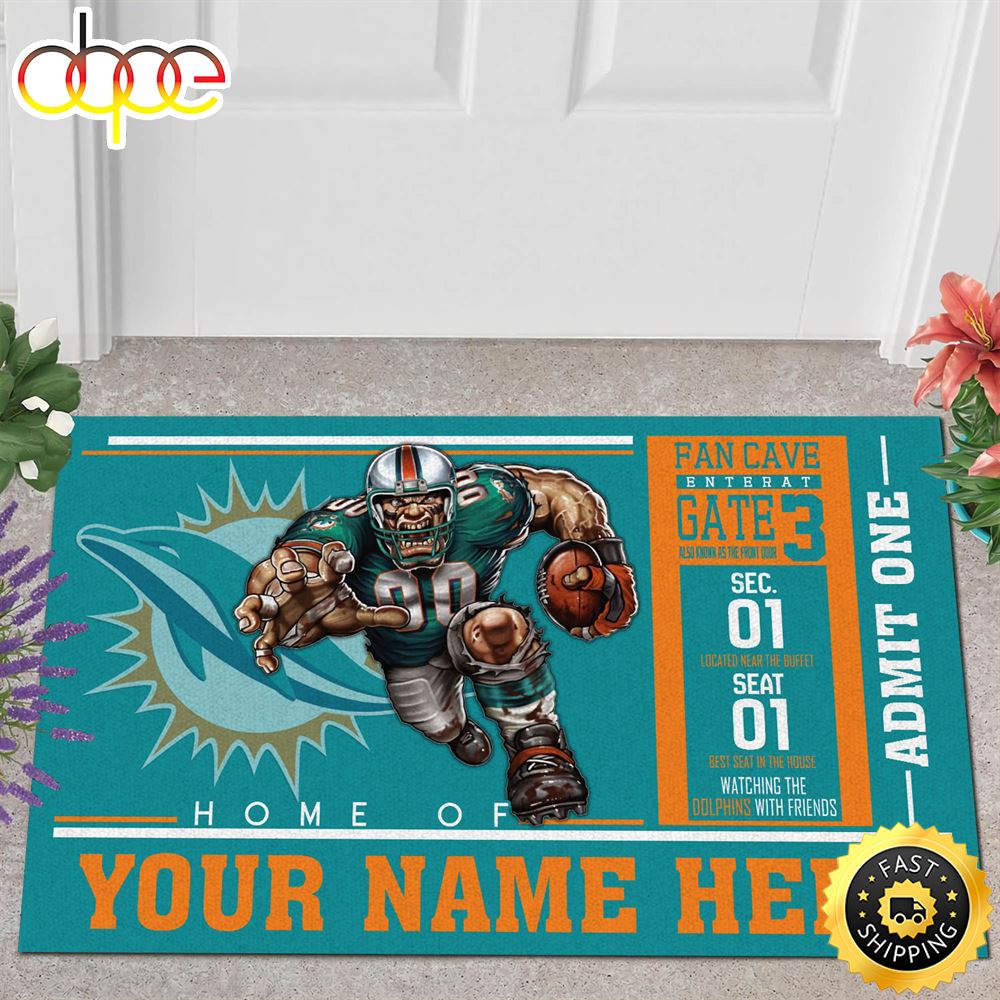 NFL Personalized Miami Dolphins Mascot Ticket All Over Print 3d Doormats