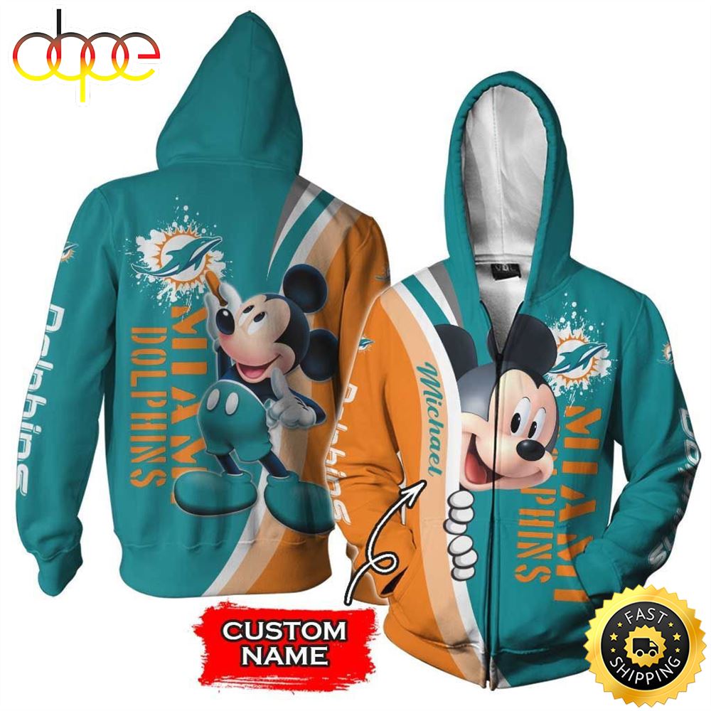 NFL Personalized Miami Dolphins Mickey Mouse All Over Print 3D Shirt