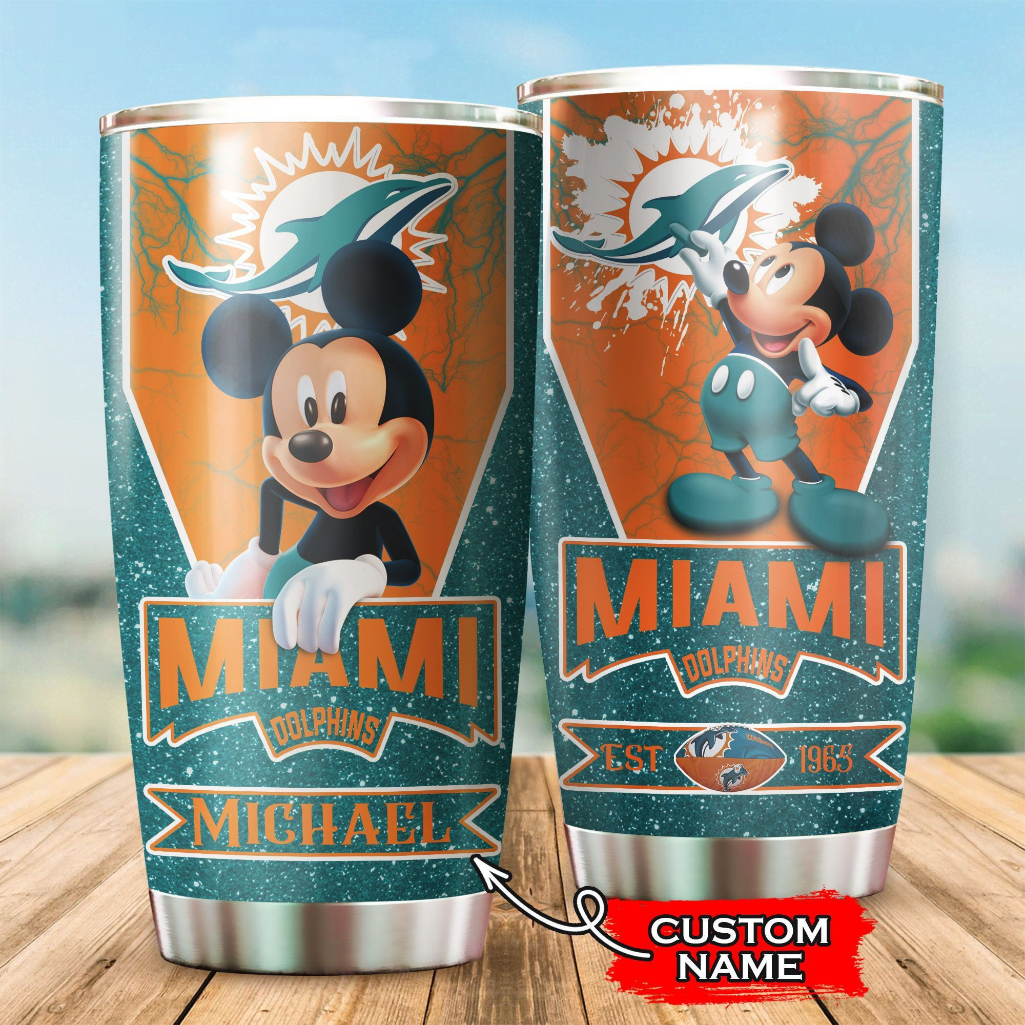 NFL Personalized Miami Dolphins Mickey Mouse All Over Print 3D Tumbler Symiwn.jpg