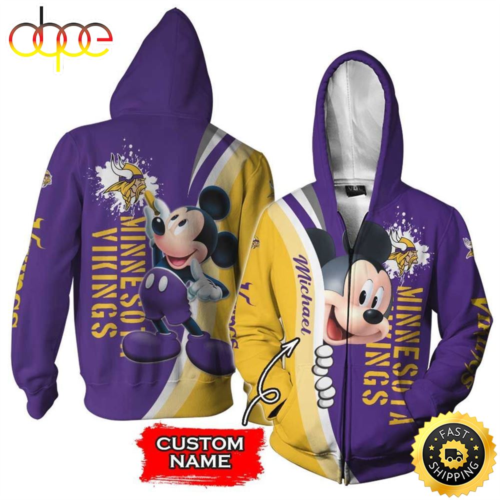 NFL Personalized Minnesota Vikings Mickey Mouse All Over Print 3D Shirt