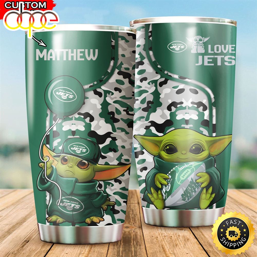 NFL Personalized New York Jets Baby Yoda All Over Print 3D Tumbler