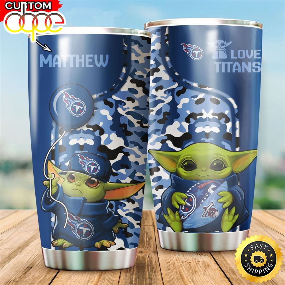 NFL Personalized Tennessee Titans Baby Yoda All Over Print 3D Tumbler
