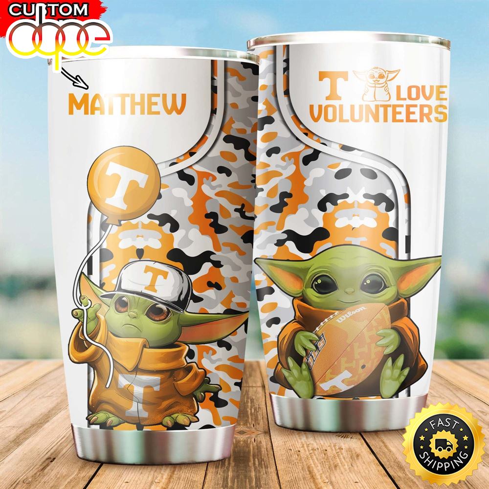 NFL Personalized Tennessee Volunteers Baby Yoda All Over Print 3D Tumbler