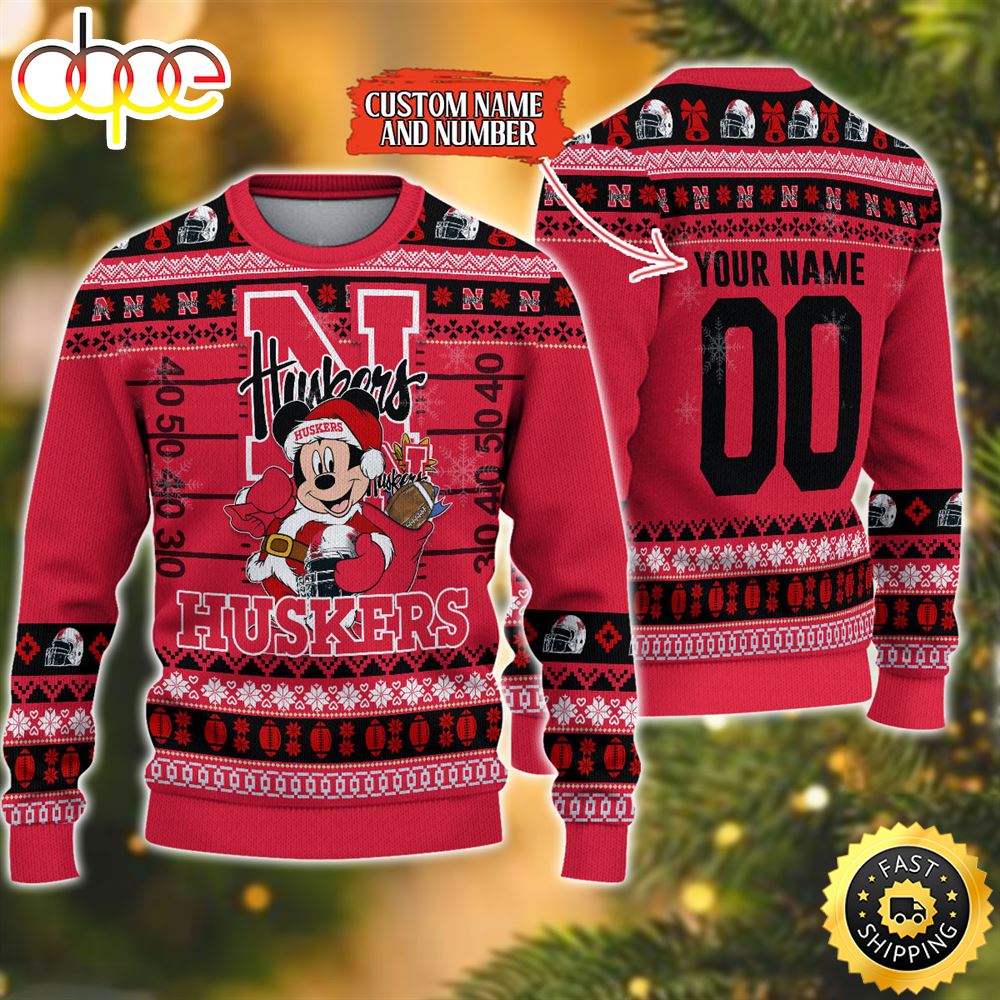 Nebraska Cornhuskers Mickey Ugly Christmas Sweater,