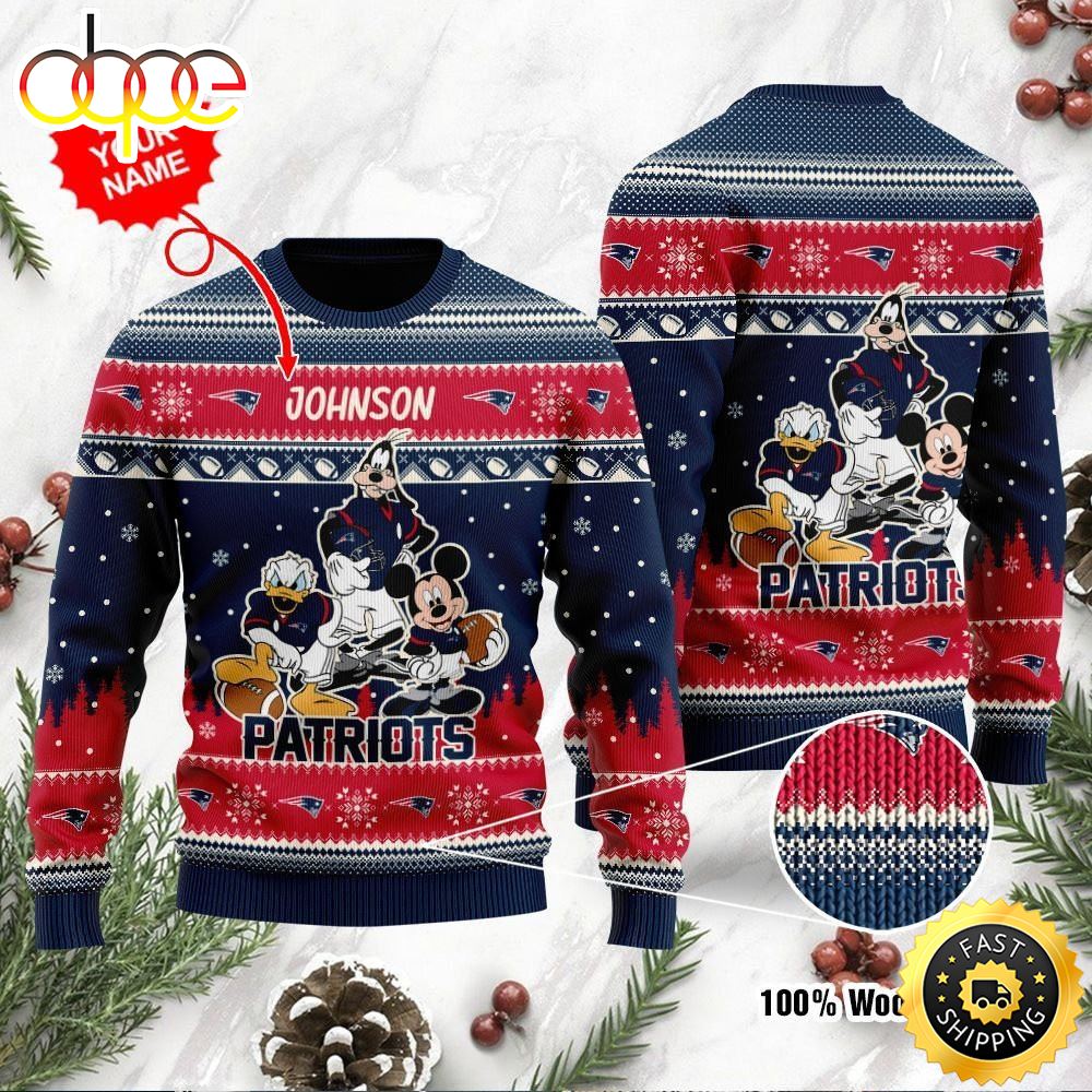 New England Patriots Disney Donald Duck Mickey Mouse Goofy Personalized Ugly Christmas Sweater Perfect Holiday Gift Vust6g.jpg