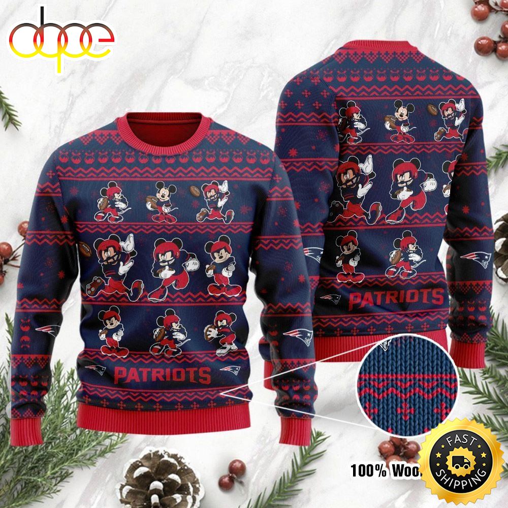New England Patriots Mickey Mouse Holiday Party Ugly Christmas Sweater