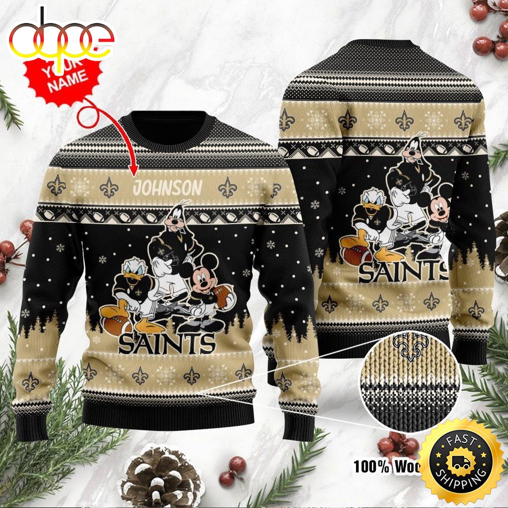 New Orleans Saints Disney Donald Duck Mickey Mouse Goofy Personalized Ugly Christmas Sweater Perfect Holiday Gift Dr474o.jpg