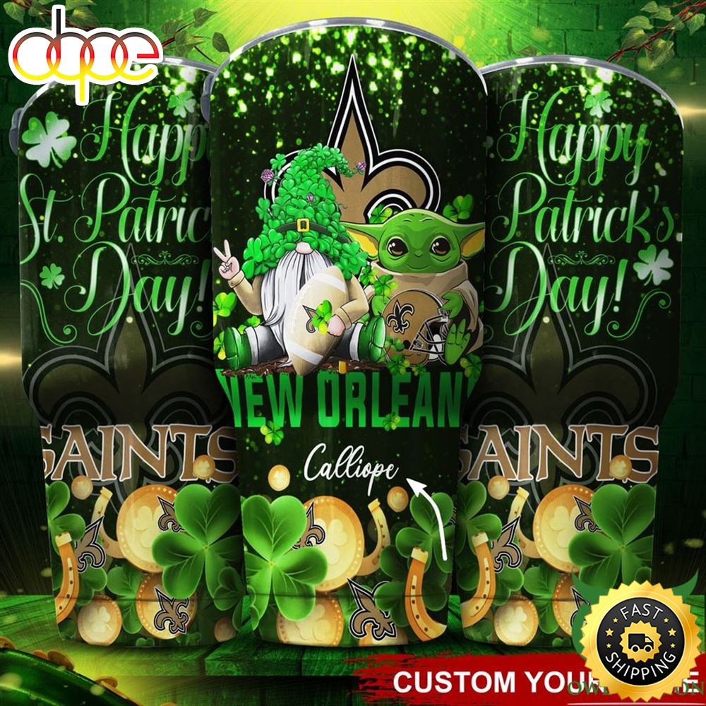 New Orleans Saints NFL Custom Name Tumbler St Patrick Day Baby Yoda