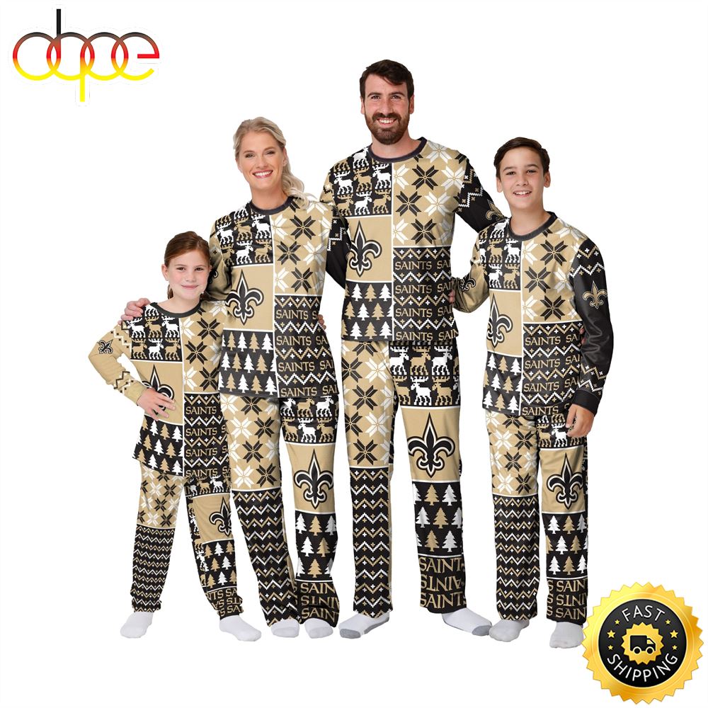 New Orleans Saints NFL Patterns Essentials Christmas Holiday Family Matching Pajama Sets U4jlwi.jpg