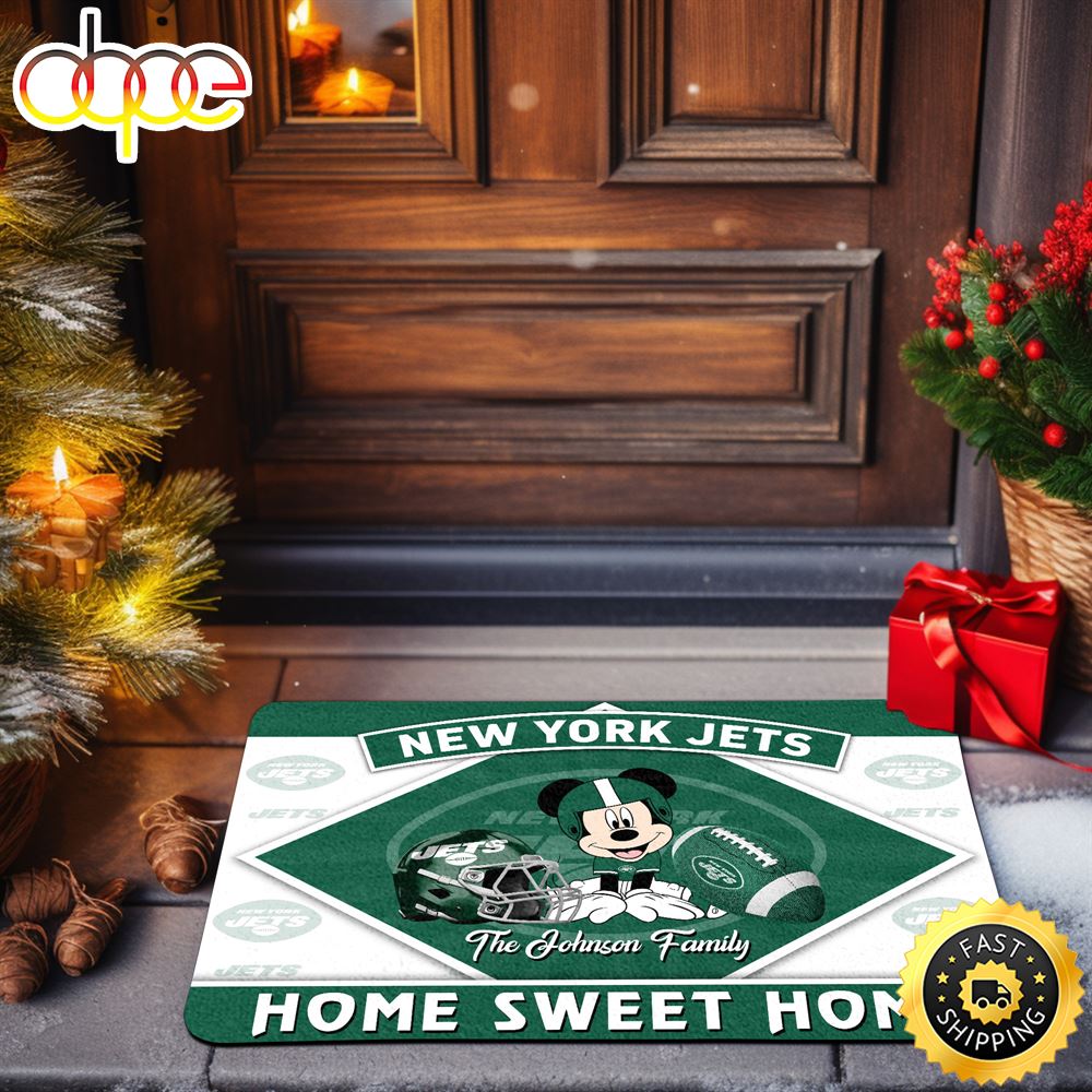 New York Jets Doormat Custom Your Family Name Sport Team And Mickey Mouse NFL Doormat Oi1nbb.jpg
