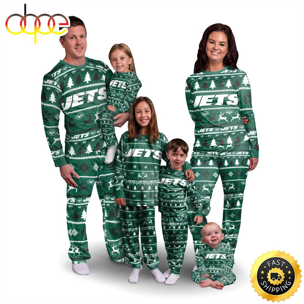 New York Jets NFL Patterns Essentials Christmas Holiday Family Matching Pajama Sets Gqs4aq.jpg