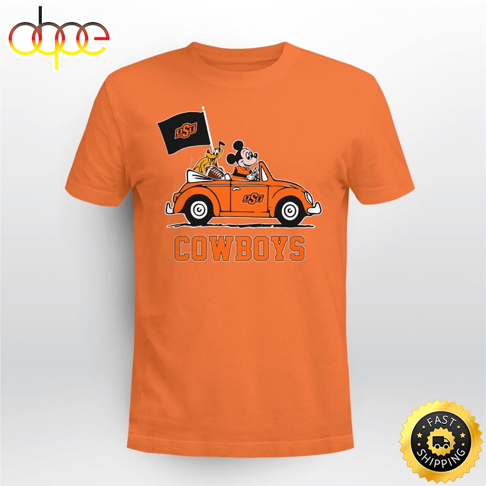 Oklahoma State Cowboys Pluto And Mickey Mouse Driving In A Car Shirt