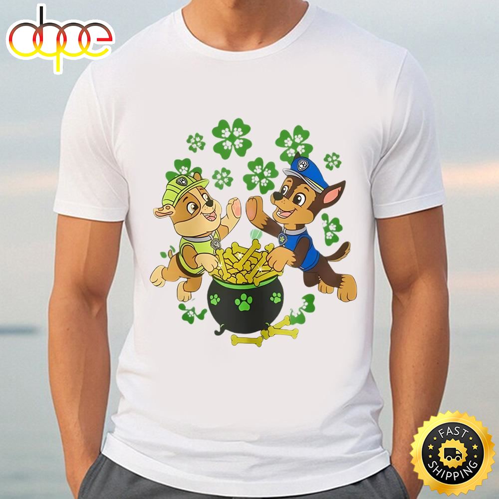 Paw Patrol Chase Rubble Lucky Dog St. Patrick’s Day T Shirt Tee