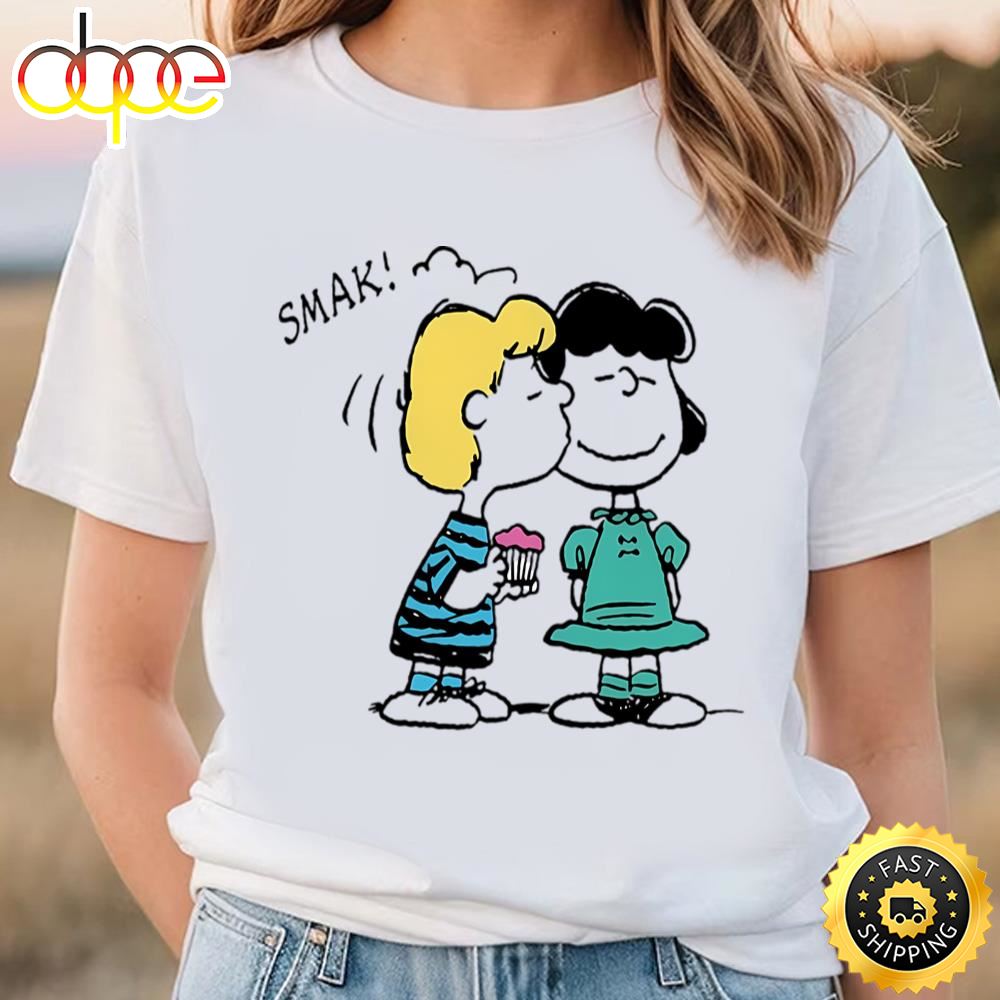 Peanuts Valentine’s Day Lucy And Schroeder Kiss Baby T Shirt