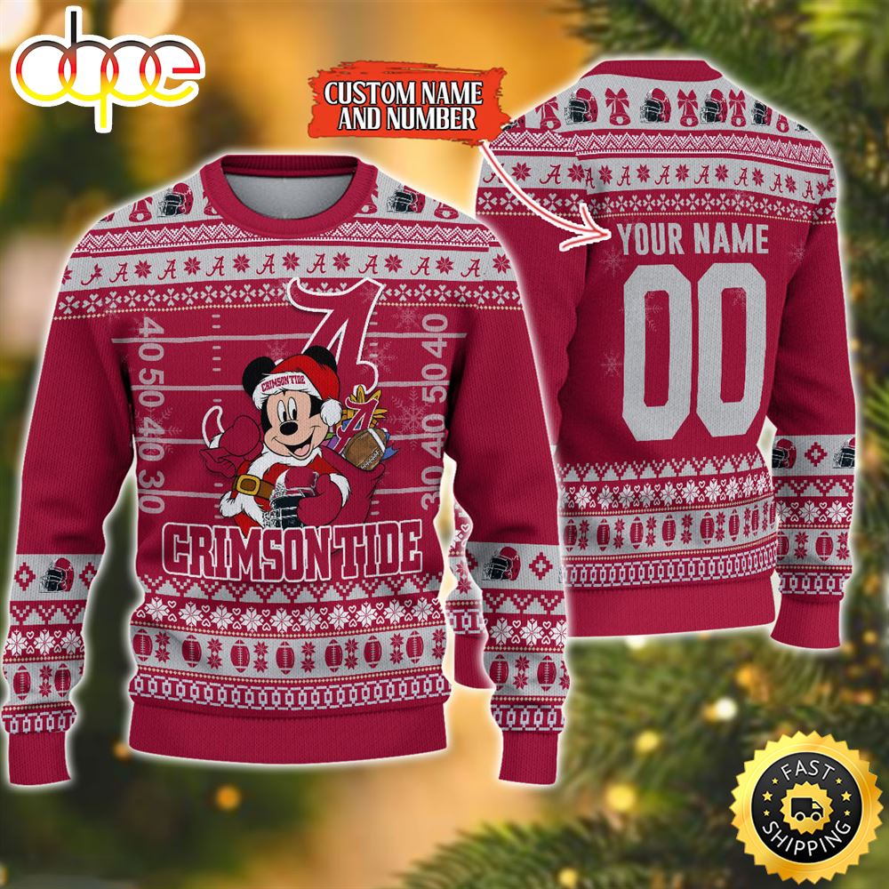 Personalized Alabama Crimson Tide Mickey Ugly Christmas Sweater,