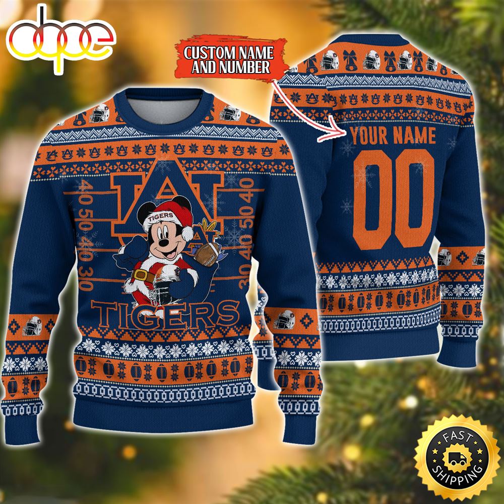 Personalized Auburn Tigers Mickey Ugly Christmas Sweater,