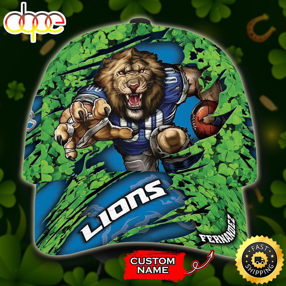 Personalized Detroit Lions Mascot St Patrick Day All Over Print 3D Baseball Cap Blue Green TPH Yymnzj.jpg