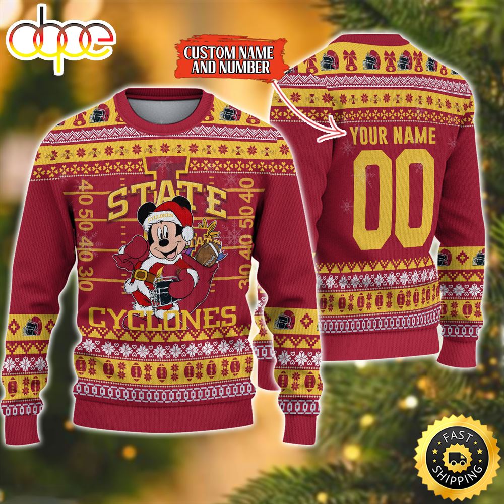 Personalized Iowa State Cyclones Mickey Ugly Christmas Sweater,