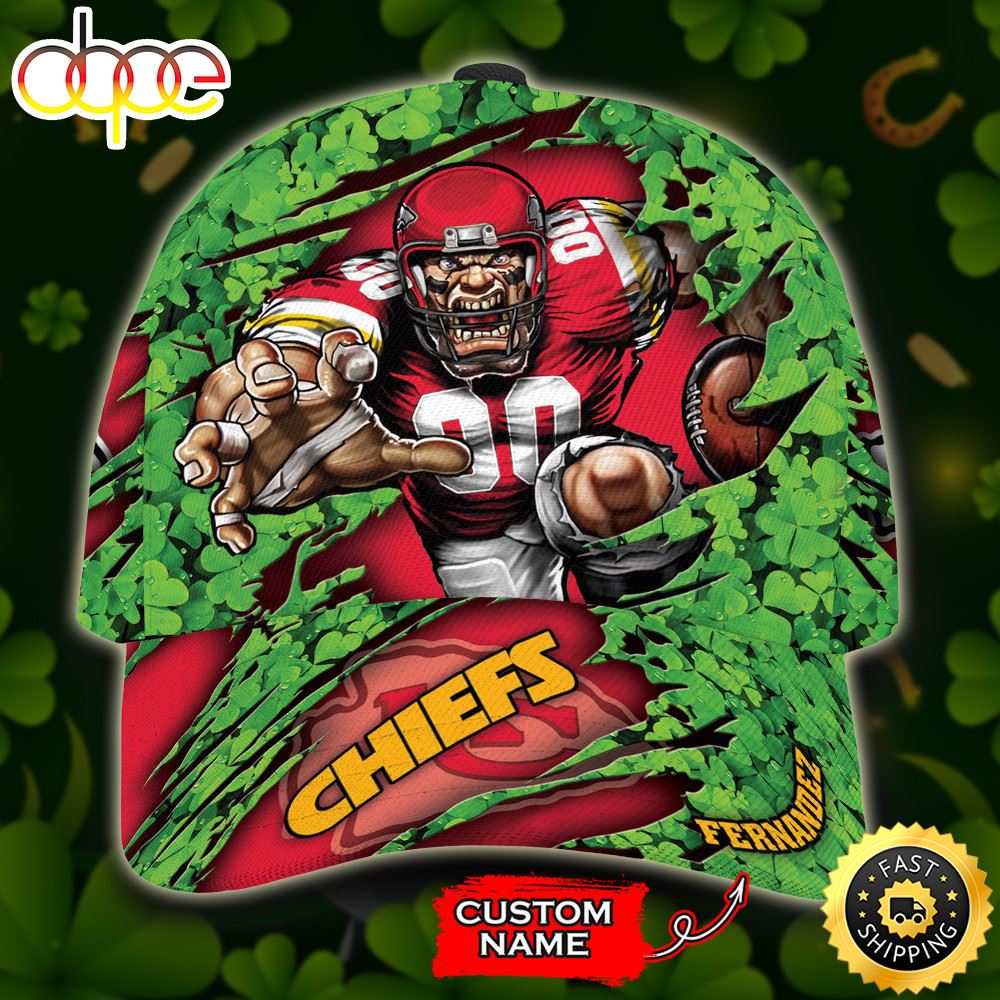 Personalized Kansas City Chiefs Mascot St Patrick Day All Over Print 3D Baseball Cap Green Red TPH Ariujh.jpg