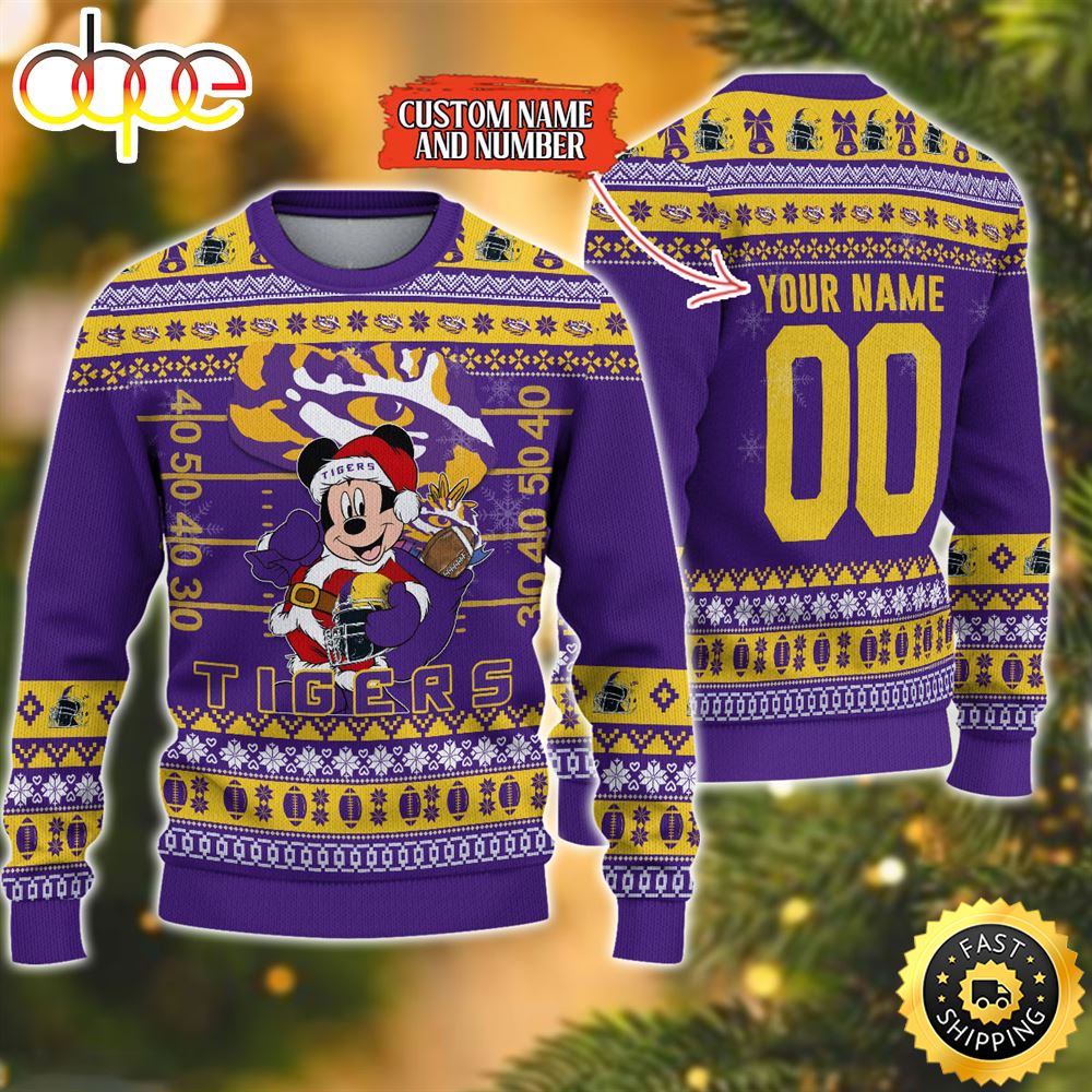 Personalized LSU Tigers Mickey Ugly Christmas Sweater,