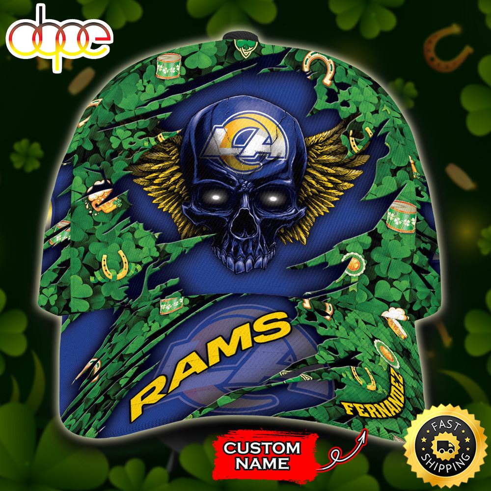 Personalized Los Angeles Rams St Patrick Day Skull All Over Print 3D Baseball Cap Blue Green TPH Adytua.jpg