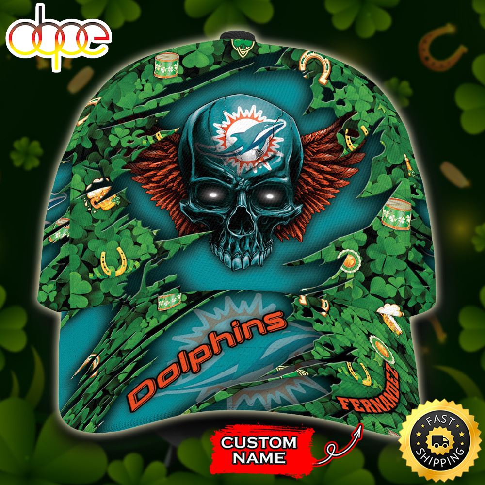 Personalized Miami Dolphins St Patrick Day Skull All Over Print 3D Baseball Cap Blue Green TPh Ti4gsc.jpg