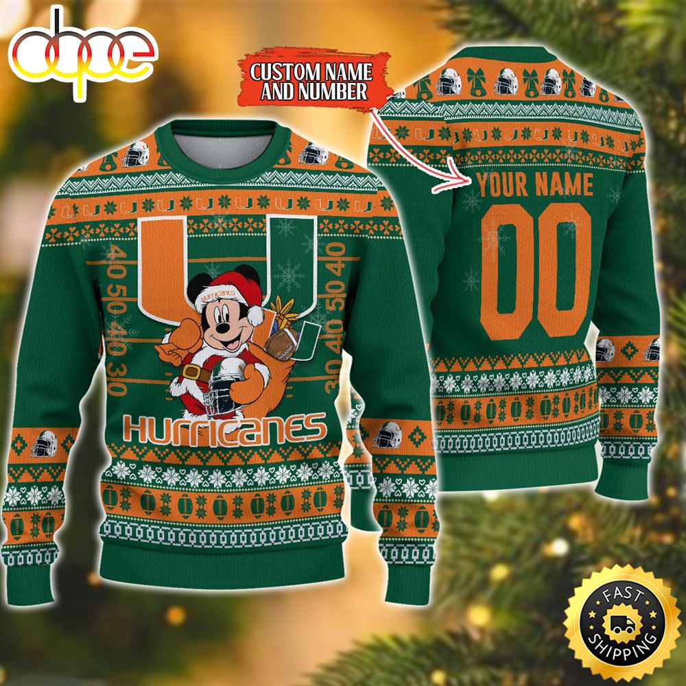 Personalized Miami Hurricanes Mickey Ugly Christmas Sweater,