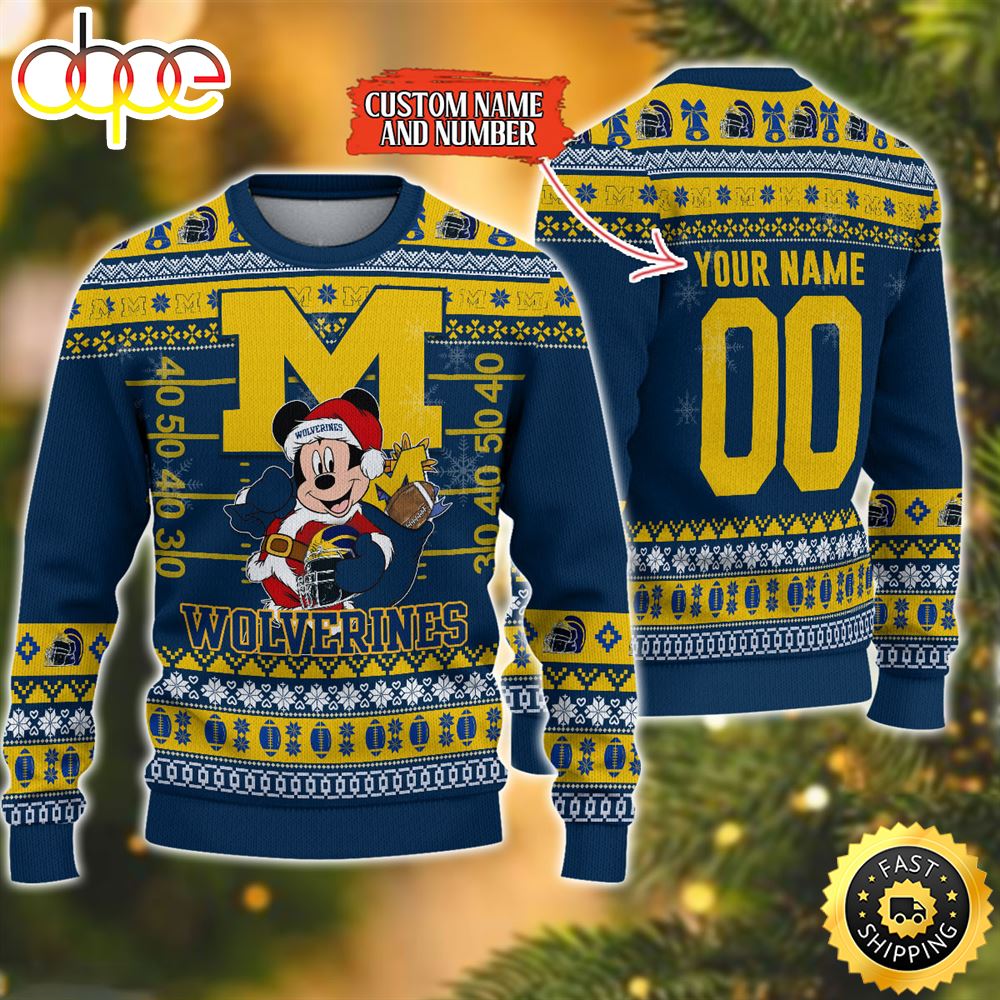 Personalized Michigan Wolverines Mickey Ugly Christmas Sweater,