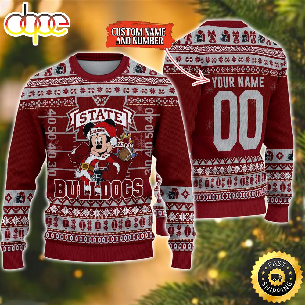 Personalized Mississippi State Bulldogs Mickey Ugly Christmas Sweater,