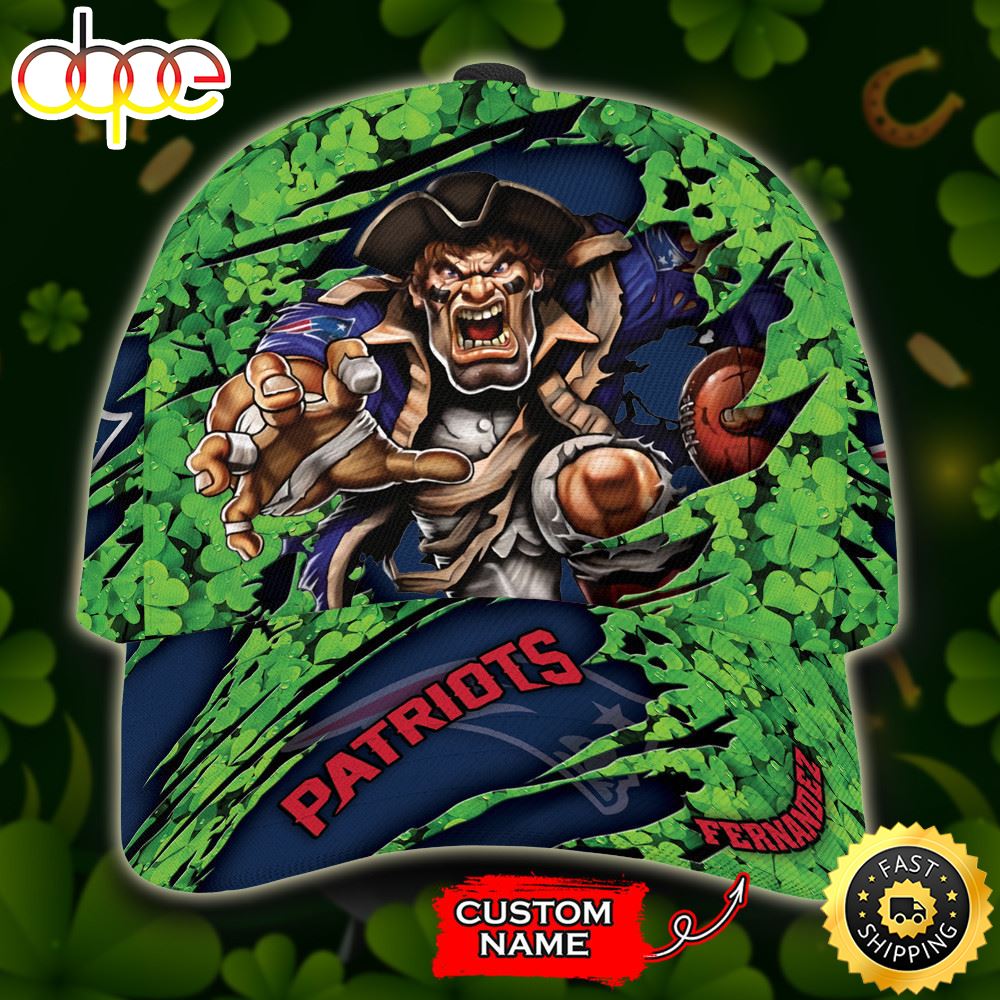 Personalized New England Patriots St Patrick Day Mascot All Over Print 3D Baseball Cap Blue Green TPH Vycl1w.jpg