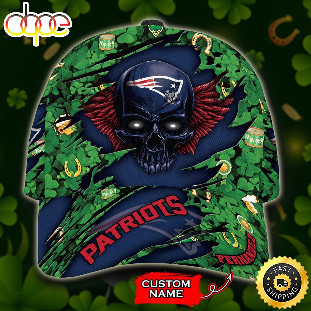 Personalized New England Patriots St Patrick Day Skull All Over Print 3D Baseball Cap Blue Green TPH I7hhgg.jpg