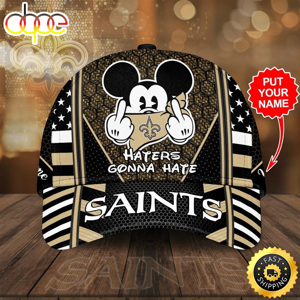 Personalized New Orleans Saints Mickey Mouse Haters Gonna Hate All Over Print 3D Baseball Cap Bnctrk.jpg