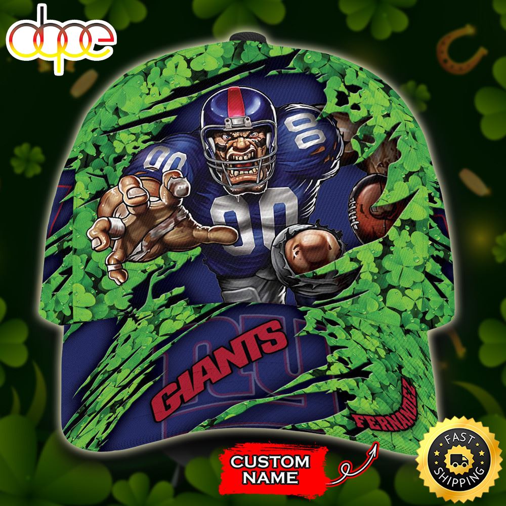 Personalized New York Giants Mascot St Patrick Day All Over Print 3D Baseball Cap Blue Green TPH Cuett3.jpg