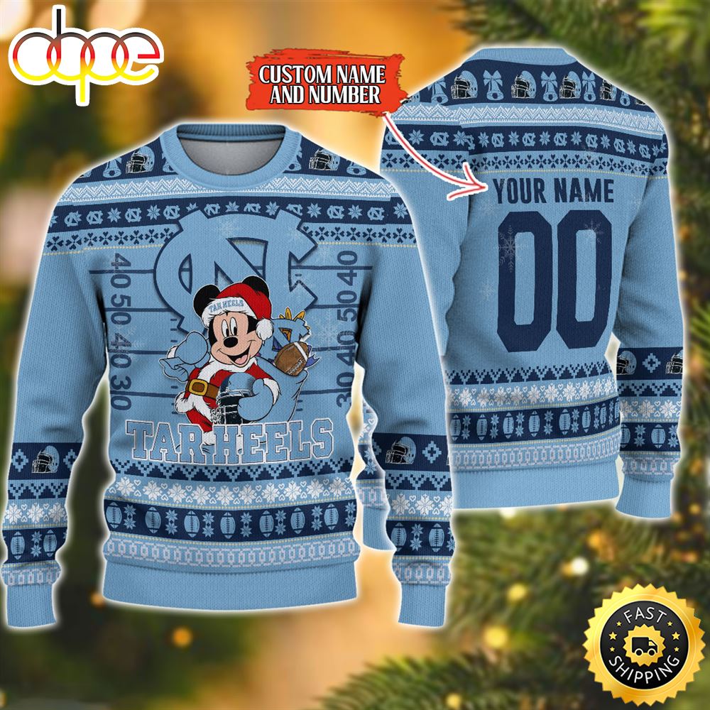 Personalized North Carolina Tar Heels Mickey Ugly Christmas Sweater,