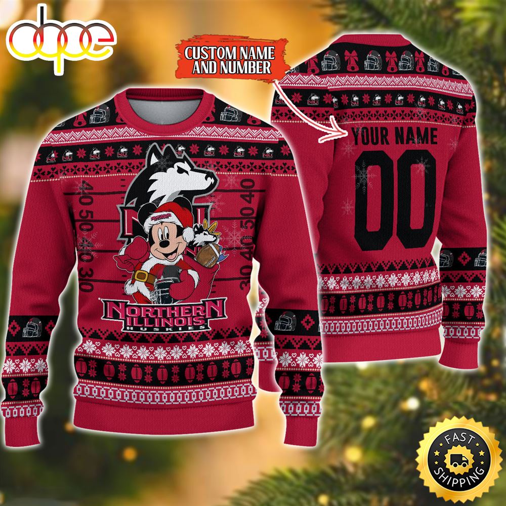 Personalized Northern Illinois Huskies Mickey Ugly Christmas Sweater,