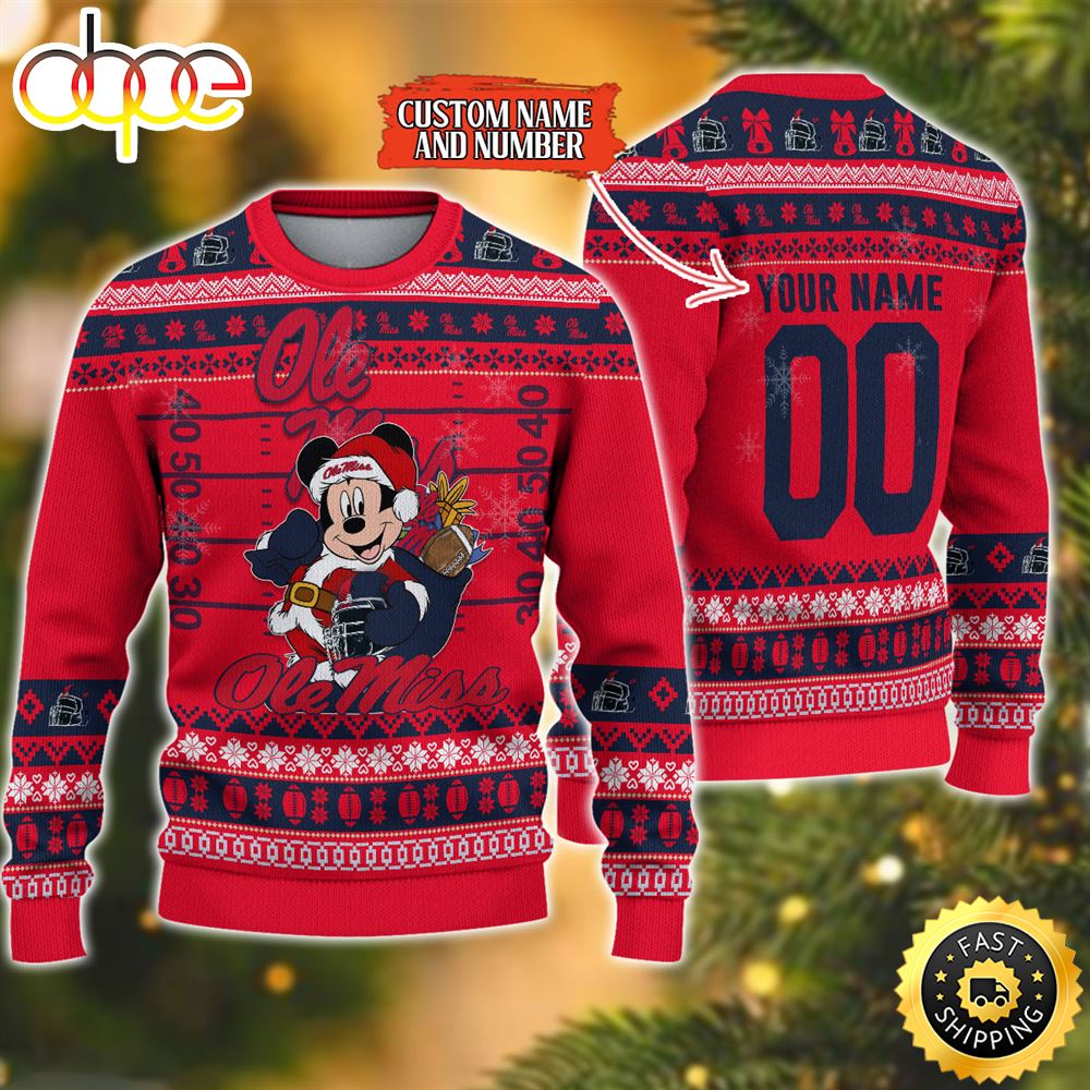 Personalized Ole Miss Rebels Mickey Ugly Christmas Sweater,