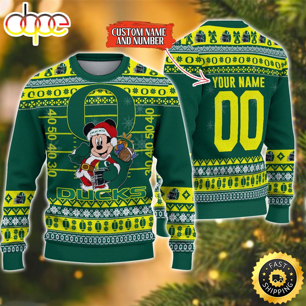 Personalized Oregon Ducks Mickey Ugly Christmas Sweater,