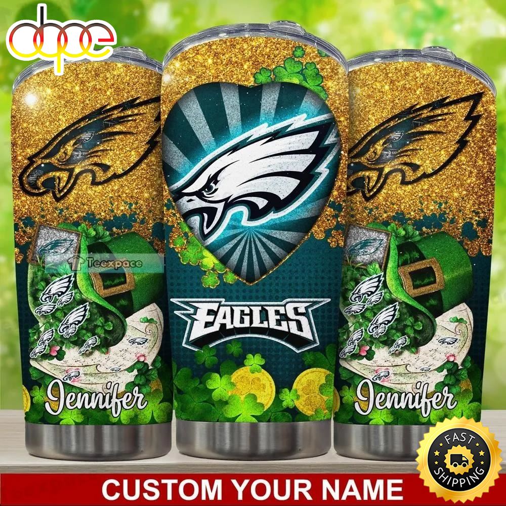 Personalized Philadelphia Eagles Glitter St Patrick's Day Tumbler
