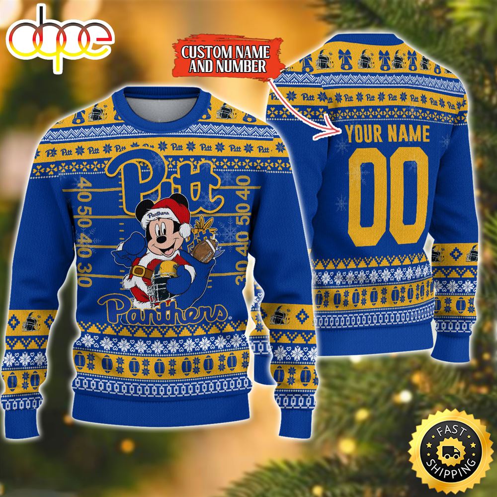 Personalized Pittsburgh Panthers Mickey Ugly Christmas Sweater,