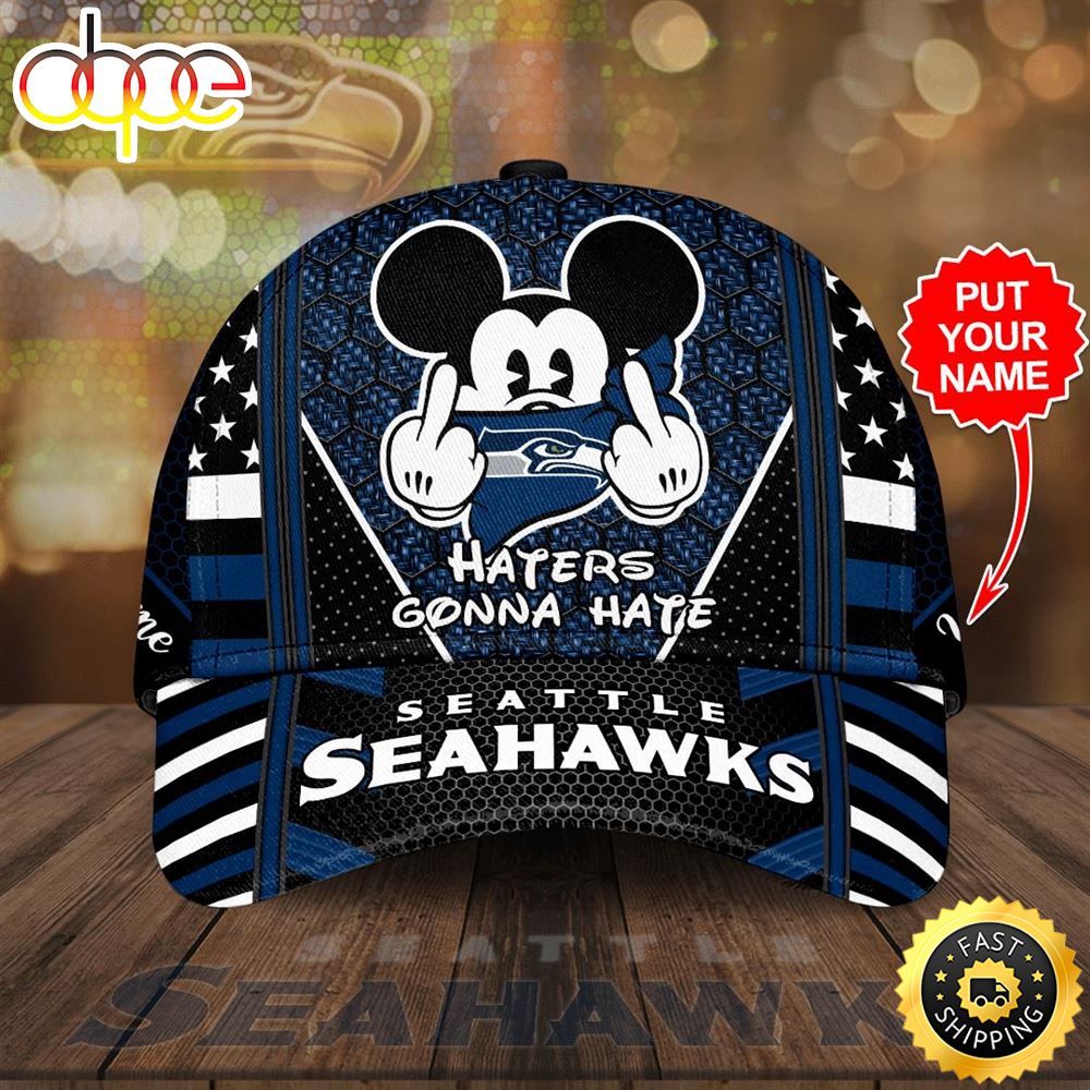 Personalized Seattle Seahawks Mickey Mouse Haters Gonna Hate All Over Print 3D Classic Baseball CapHat T82azs.jpg