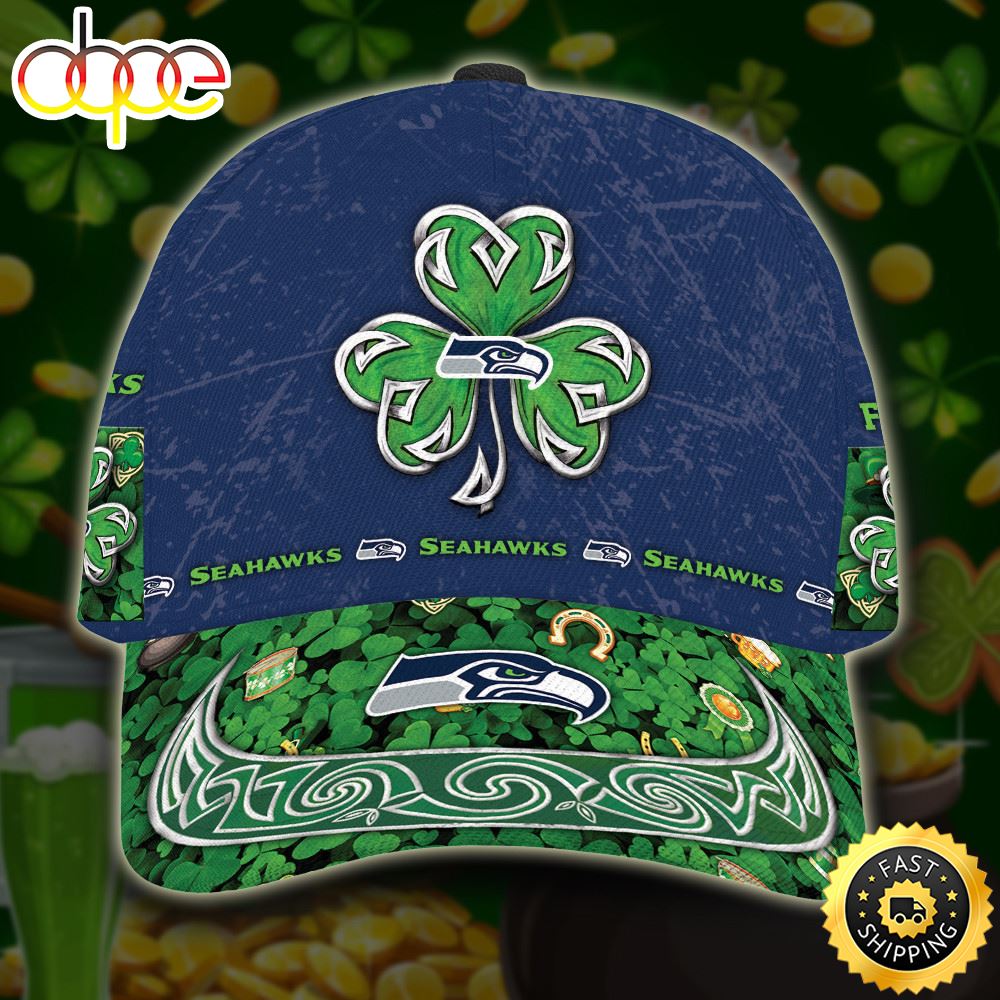 Personalized Seattle Seahawks St Patrick Day All Over Print 3D Baseball Cap Blue Green TPH Yqihwn.jpg