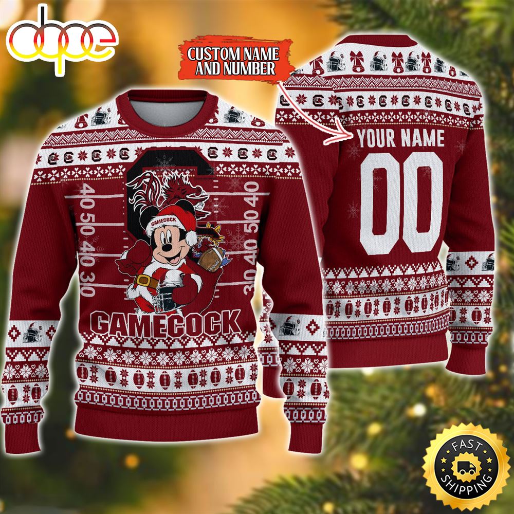 Personalized South Carolina Gamecocks Mickey Ugly Christmas Sweater,