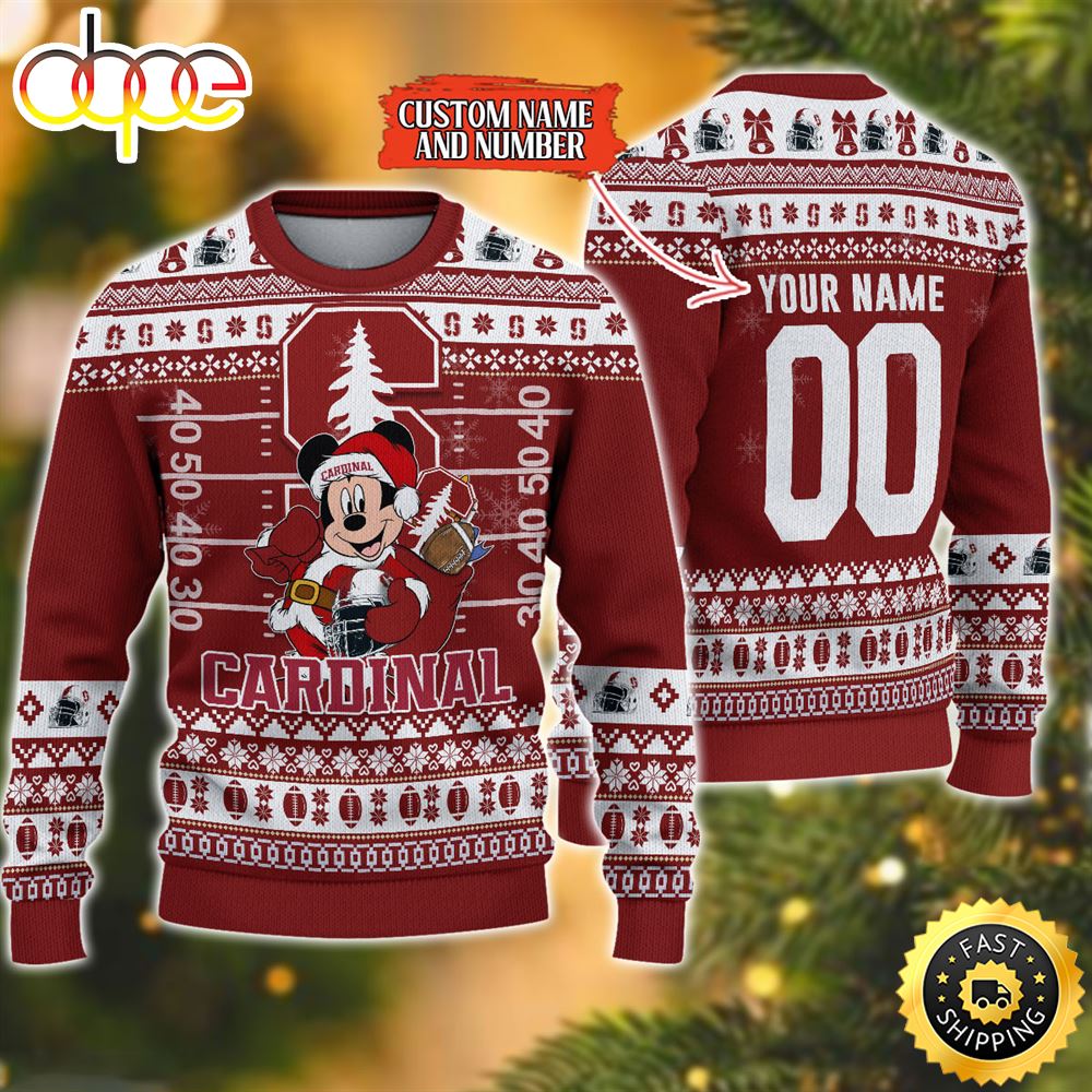 Personalized Stanford Cardinal Mickey Ugly Christmas Sweater,